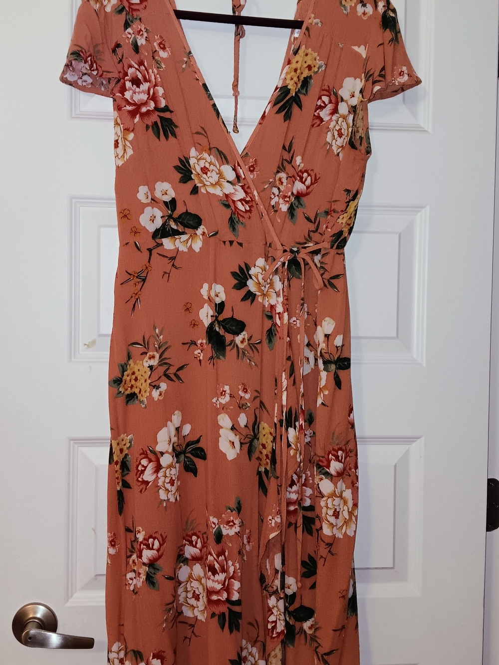 Xhilaration Rust Floral Wrap Maxi Dress